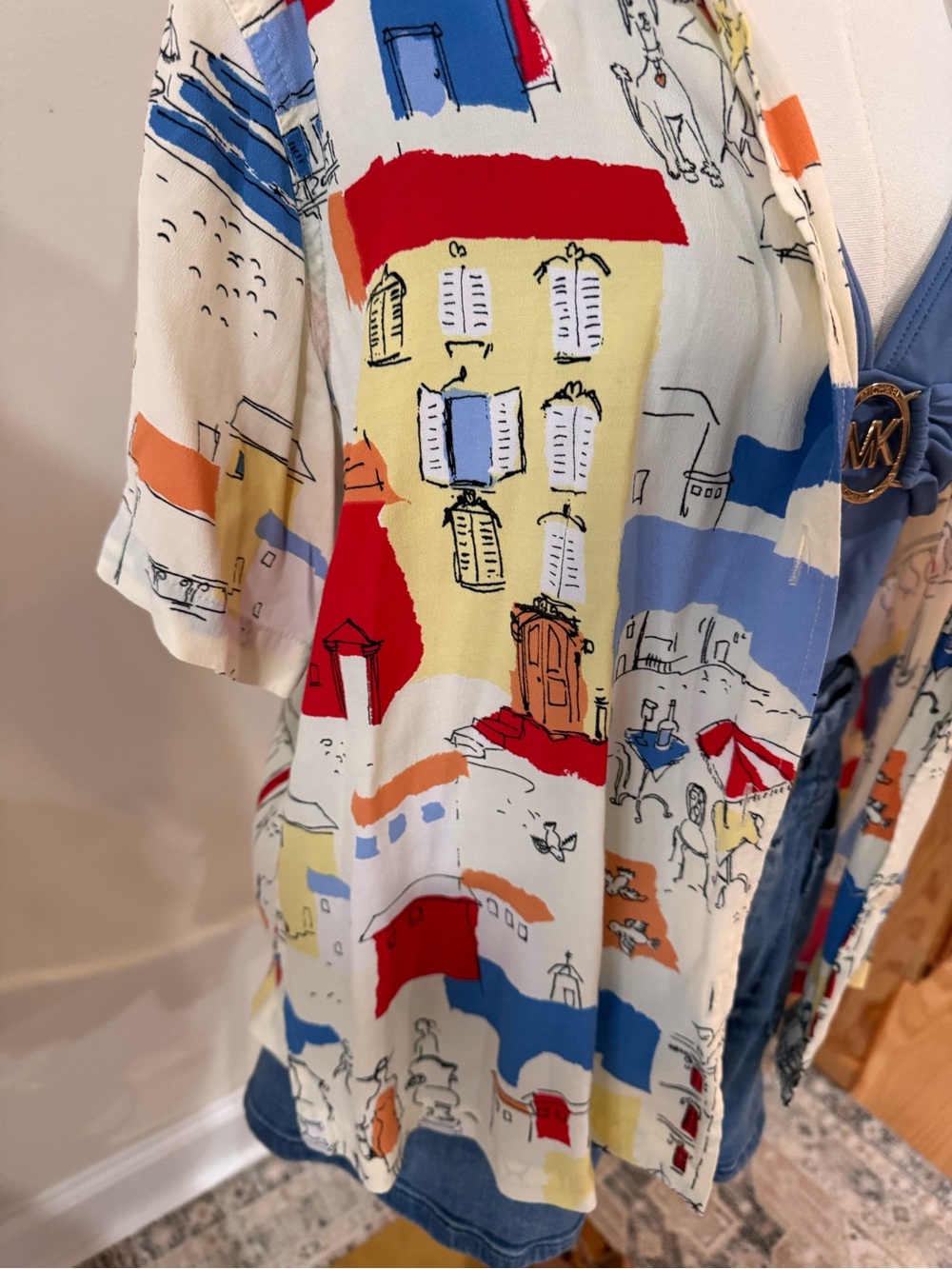 Vintage Travis Smith Mediterranean Sketch Print Button Up Shirt View 2